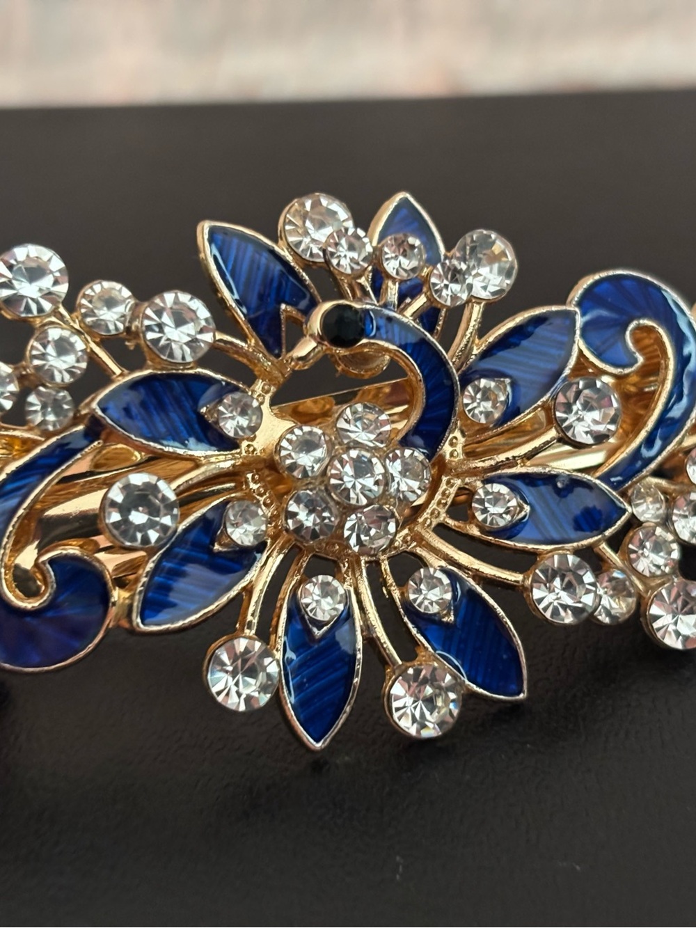 Gold-Tone Blue Enamel & Crystal Peacock Hair Clip